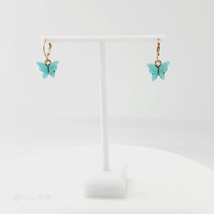 Spring Cute Light Blue Butterfly Earrings Women Sweet Gift Gold Toned Easter